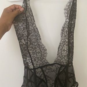 Lace teddy with garter straps